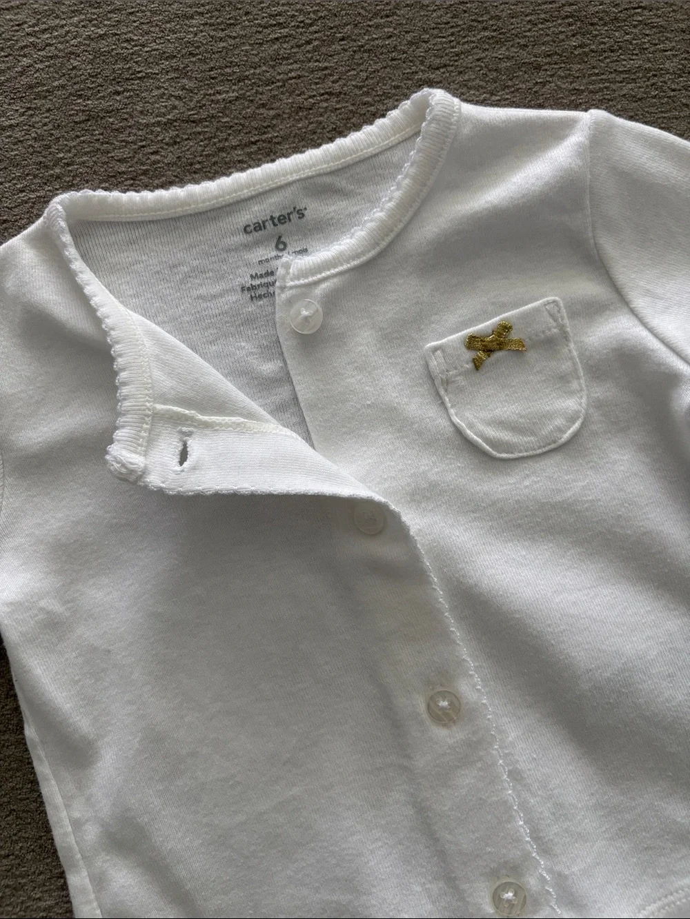 Carter's White Button-Front Cardigan with Gold Bow
